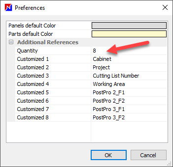 Preferences window in OptiNest