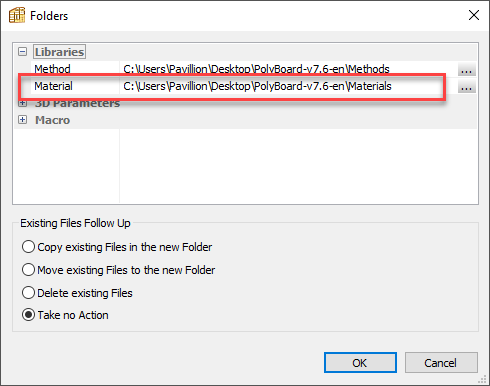 access path to the materials folder in the PolyBoard software
