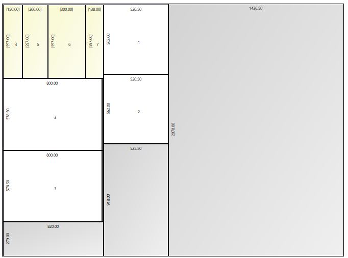 cutting map in opticut showing grouped drawer façade parts