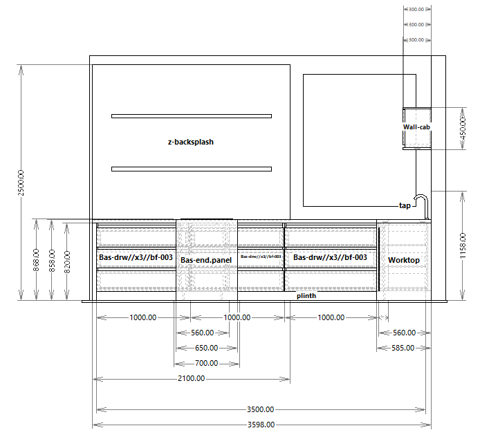 side view of the dimensioned plans