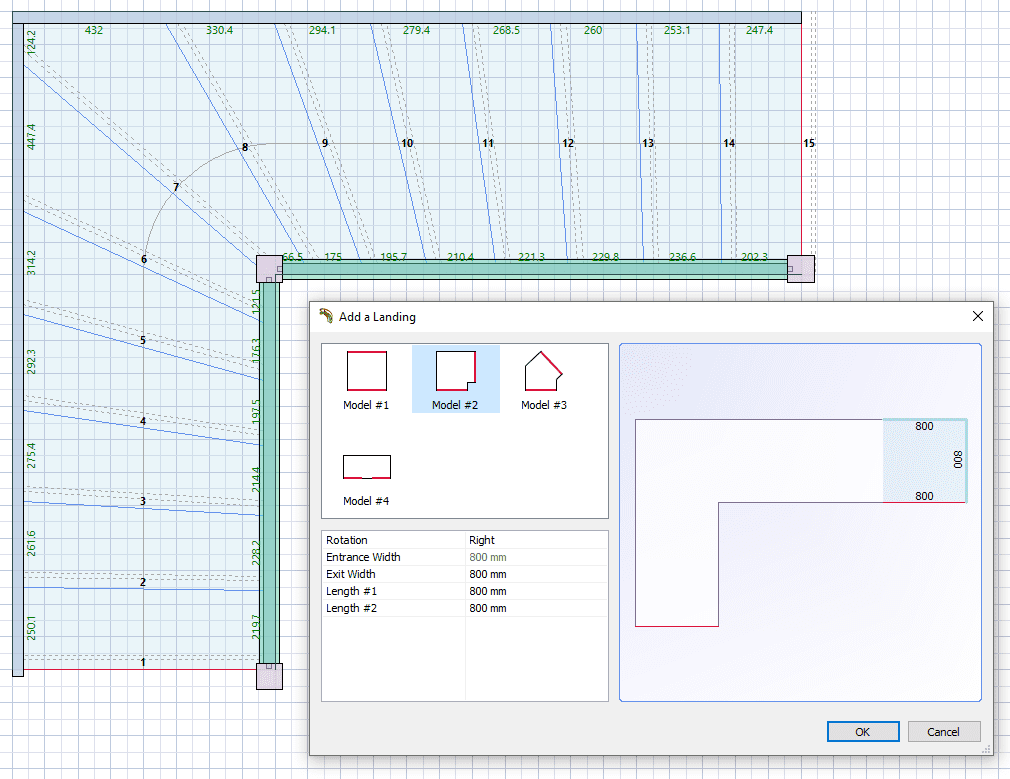 u shaped stair calculation stage one, adding an intermediate landing