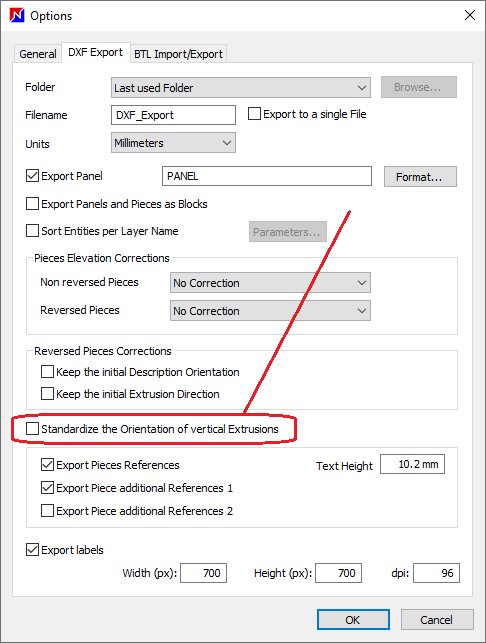 Optinest's dxf export set up
